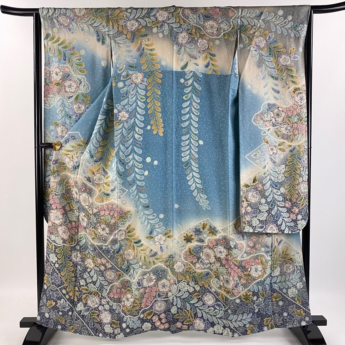 振袖 身丈162cm 裄丈65cm M 袷 辻が花柄 銀通し ぼかし 水色 振袖 身丈162cm 裄丈65cm M 袷 辻が花柄 銀通し ぼかし 水色