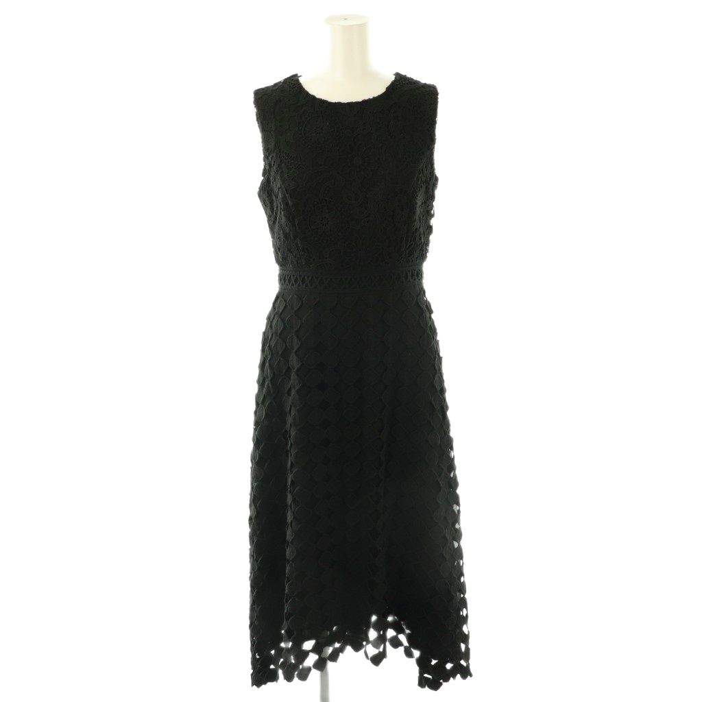 グレースクラス GRACE Class ケミカル切替ワンピース ミモレ ロング ノースリーブ 36 黒 ブラック |AT OS