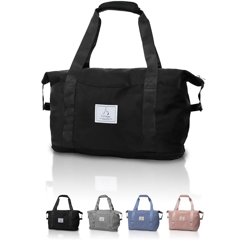 Hichago Boston Bag Travel Bag, 3 Way, 2 Tier Expansion, Water Repellent, Large Capacity, Lightweight, Carry-on Bag for Men, Women, School Excursions, Outdoor, Carry-On, 1 Night, 2 Nights (Black, 2-Step Expansion) 0