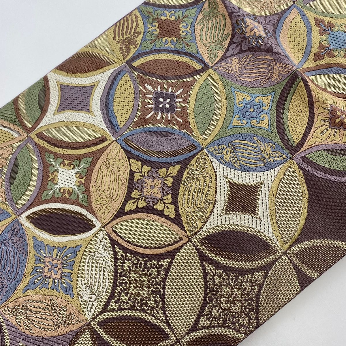 ⑥④①七宝 夏帯 正絹 唐織 金糸 六通 袋帯 未使用品 袋帯 美品 名品 七宝 金糸 唐織 紫 六通 正絹 【中古】 - メルカリ