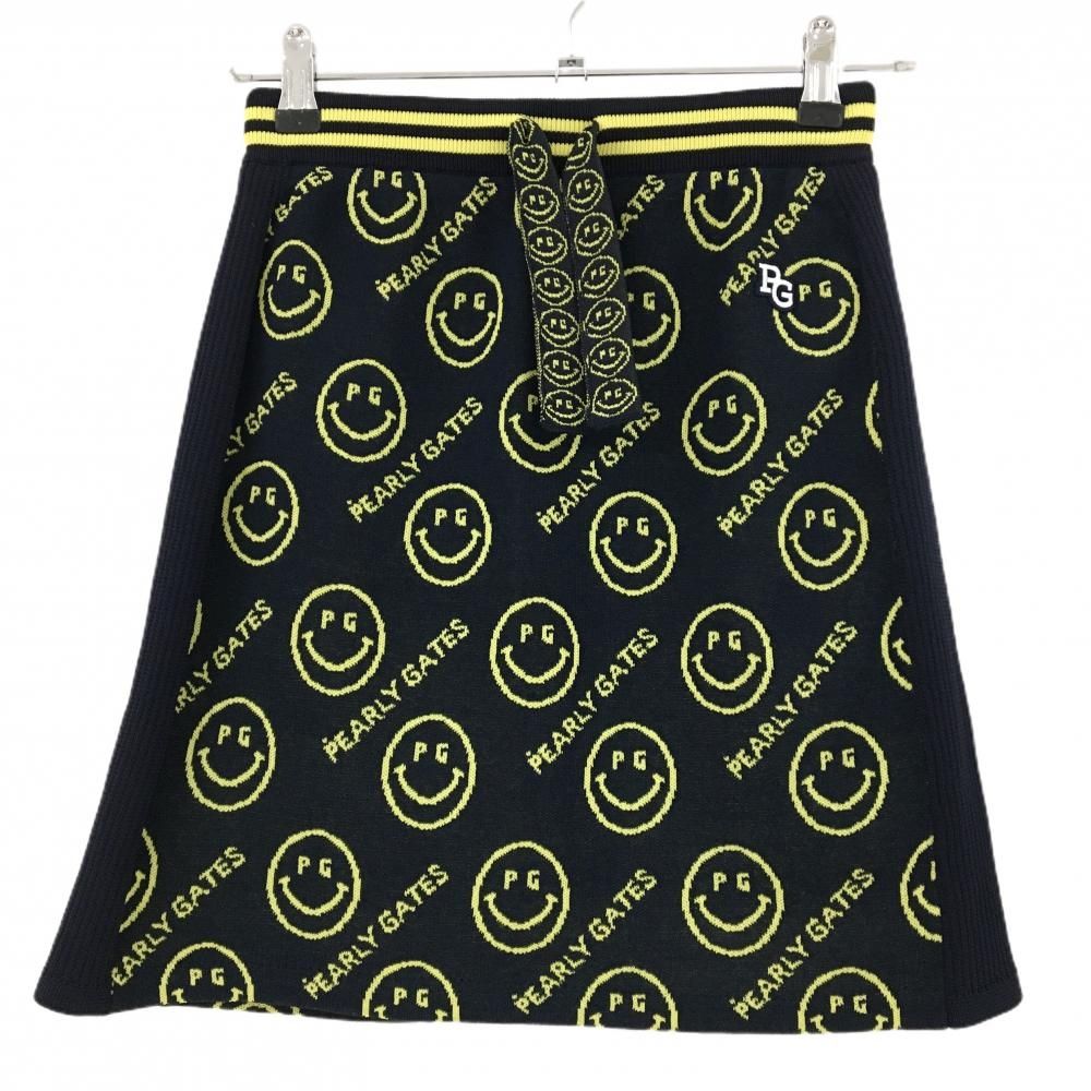 パーリーゲイツ ニットスカート ダークネイビー×イエロー PGニコちゃん ウエストゴム レディース 0 S ゴルフウェア PEARLY GATES