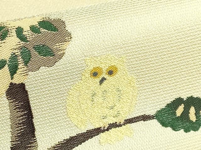 平和屋本店□極上 九寸名古屋帯 フクロウ 蒸栗色地 逸品 DZAA6294kh5