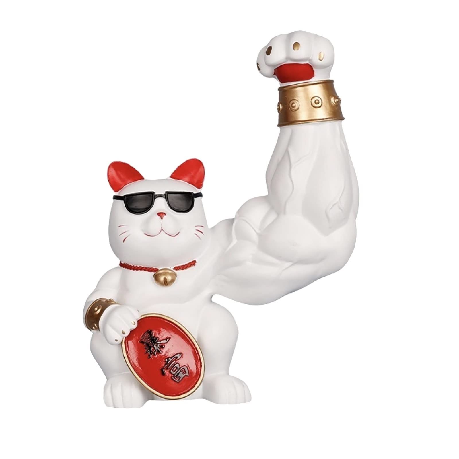 Famimueno 招き猫 筋肉 置物 招福 運気上昇 おもしろ かわいい 開運 ショップ 開店祝い (ホワイト) [ホワイト]