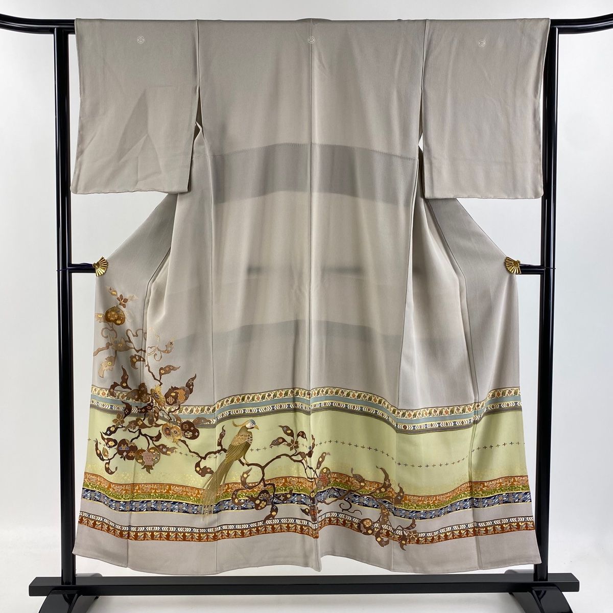 色留袖 身丈151cm 裄丈62cm S 袷 落款 果樹 鳥 金糸 金彩 小豆色