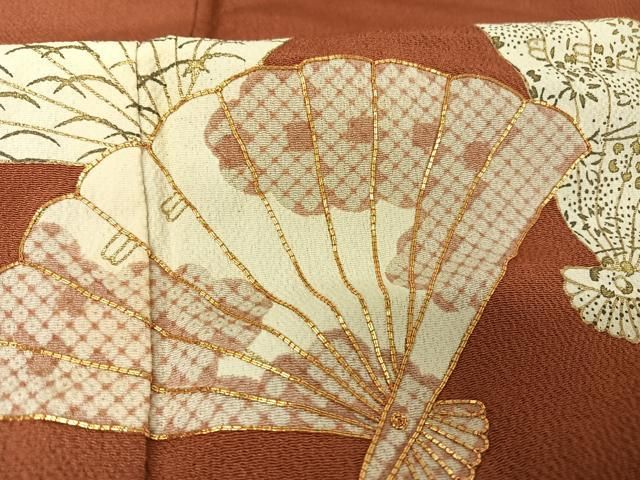 平和屋着物○銀座きしや 色留袖 駒刺繍 桧扇花文 金糸 金彩 鬼しぼ縮緬