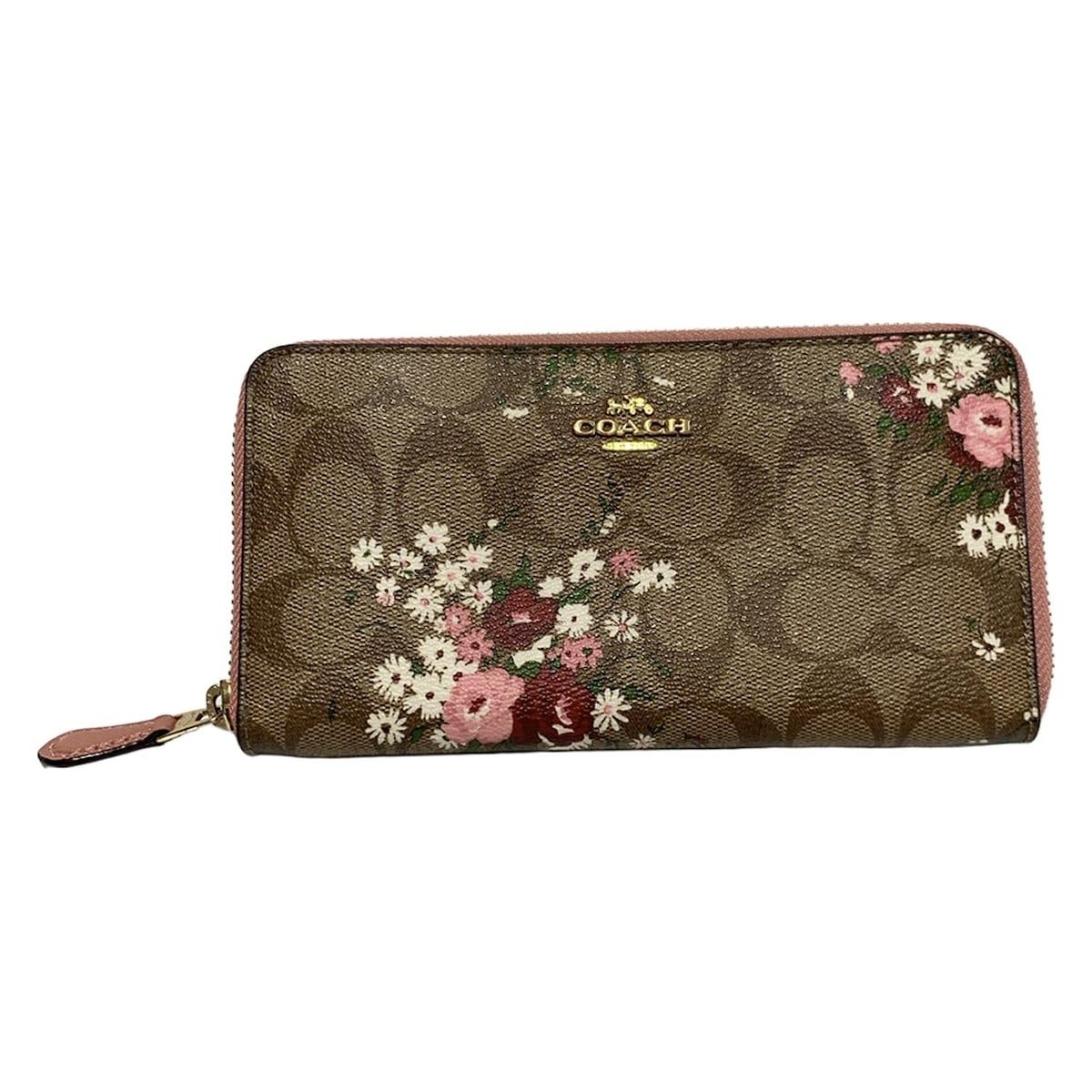 COACH コーチ 長財布 シグネチャー柄 F29931 カーキ×ピンク×マルチ