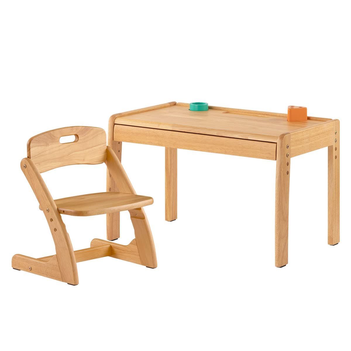 ぼん家具 木製 キッズデスク チェア ２点セット 高さ調節 子供用机 学習机 〔机いすセット〕