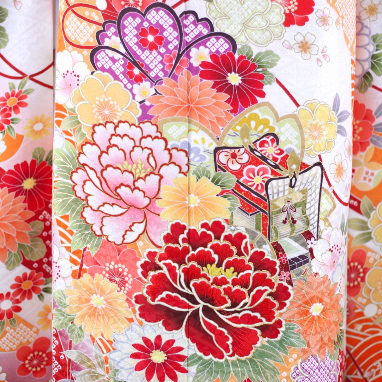 美品 振袖7点フルセット【白×オレンジ】F-6 - メルカリ