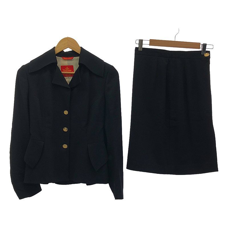 VIVIENNE WESTWOOD RED LABEL | ヴィヴィアンウエストウッドレッドレーベル | セットアップ イタリア製 ウール レーヨン 金ボタン ジャケット | スカート | 42 | ブラック | レディース