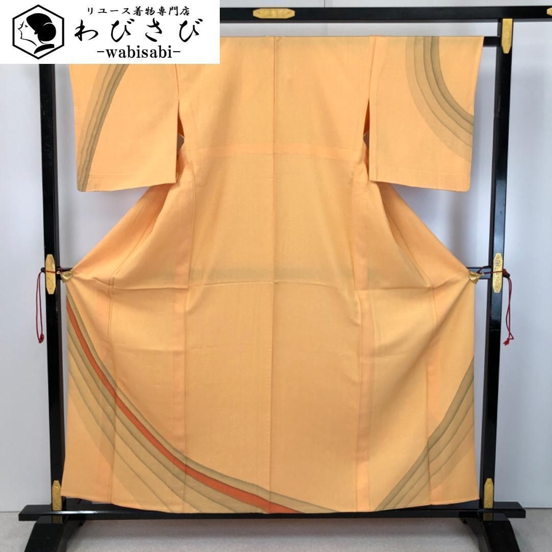 単衣 付下げ 曲線模様 金通し 大和柿色 K-5362