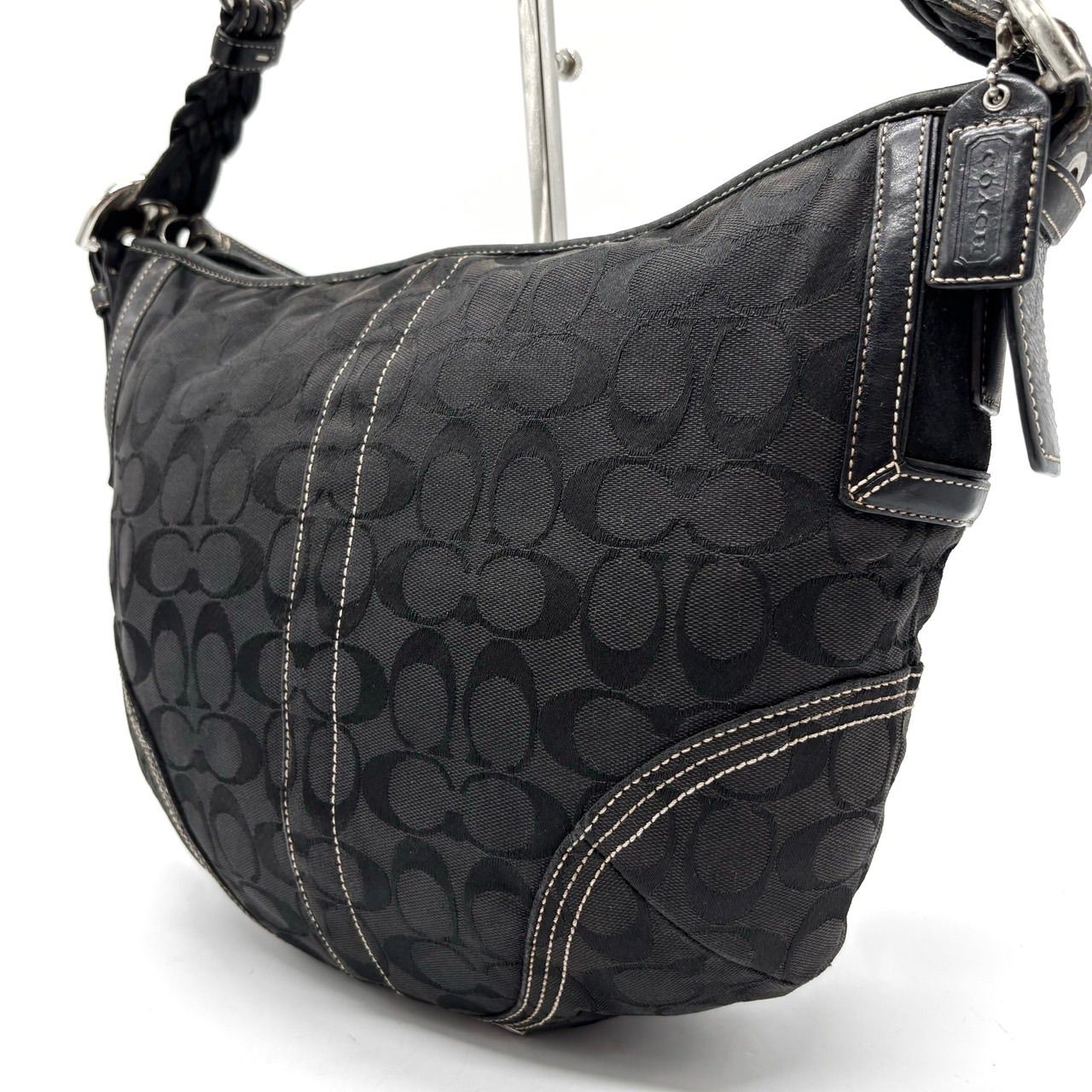 良品】 COACH Y2K hobo signature canvas leather black shoulder bag 