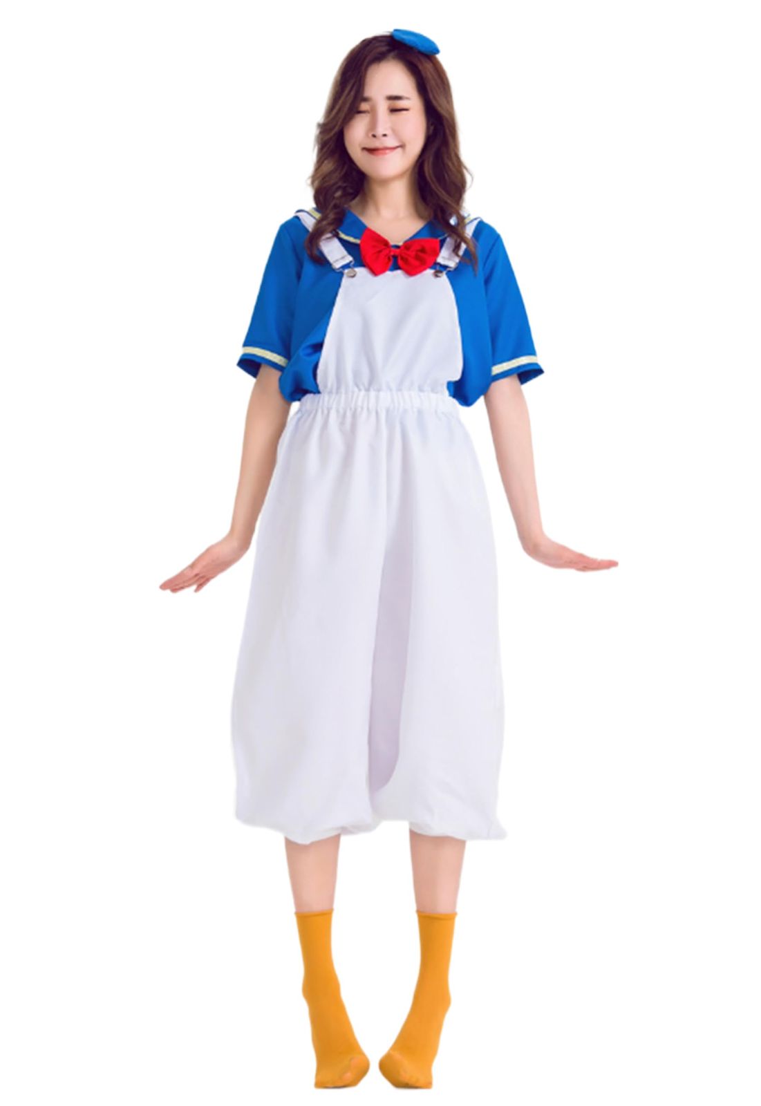 [CosMisty] アヒル ダック コスプレ 衣装 ハロウィン イベント セーラー服 大人用 体型カバー 海軍 半袖 (L) [L]