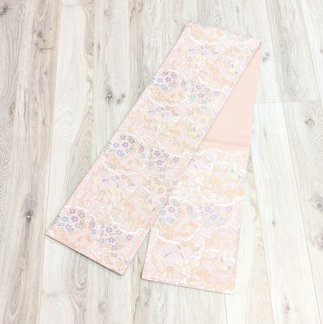 新品・仕立て上がり】正絹 袋帯 フォーマル 薄いピンク 雪輪 古典 b69