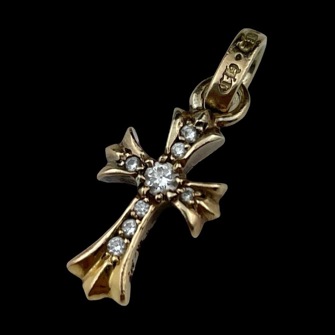 CHROME HEARTS クロムハーツ CHRM BBYFAT P/DIA ベビーファット クロス パヴェダイヤモンド チャーム ネックレストップ ペンダントトップ 22k×ダイヤモンド YG イエローゴールド 8P
