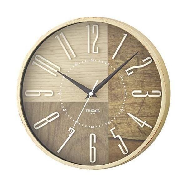 MAG(マグ) 掛け時計 電波時計 アナログ ココア 立体文字 夜間秒針停止機能付き アイボリー W-769IV-Z(アイボリー 直径29cm)