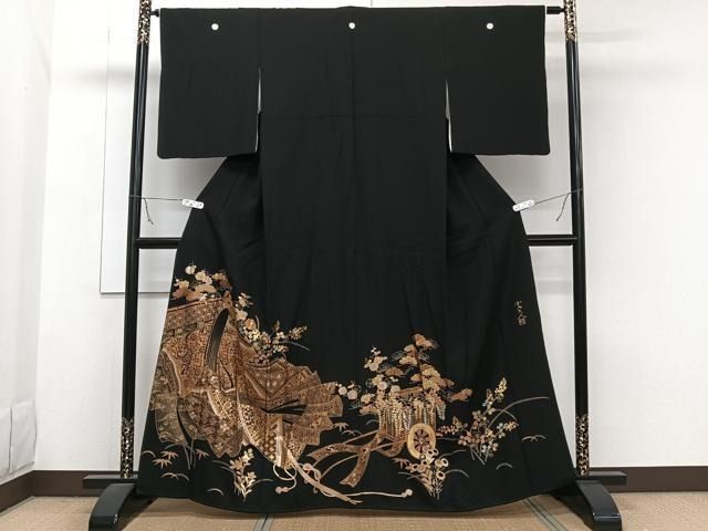 平和屋着物＃男性 長羽織 黒紋付き 正絹 逸品 CAAT5853id