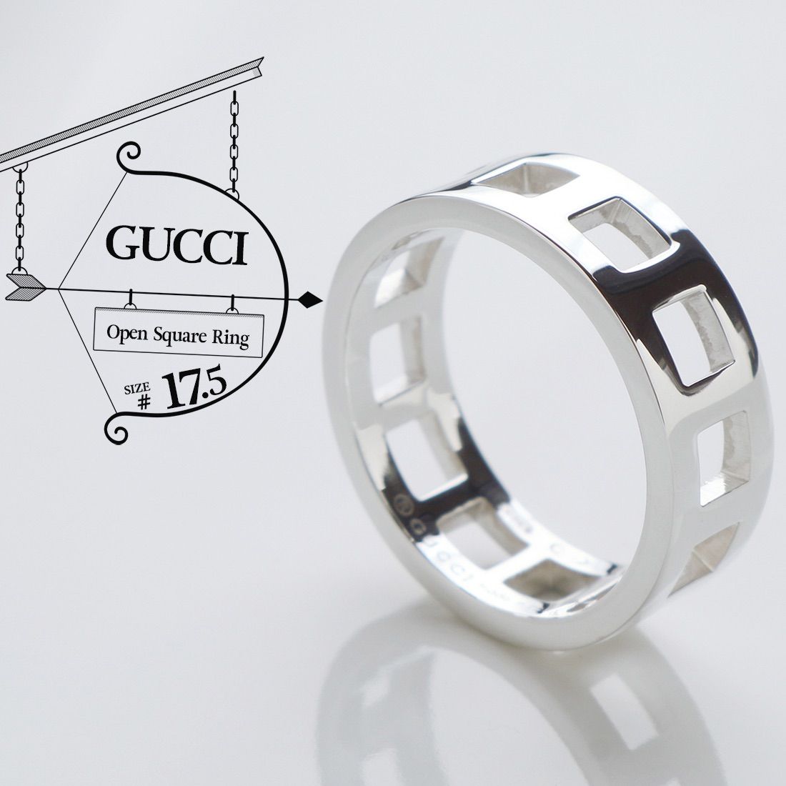 【GUCCI】オープンスクエアリング★17.5号 GUCCI グッチ ヴィンテージ オープン スクエアリング 17.5号