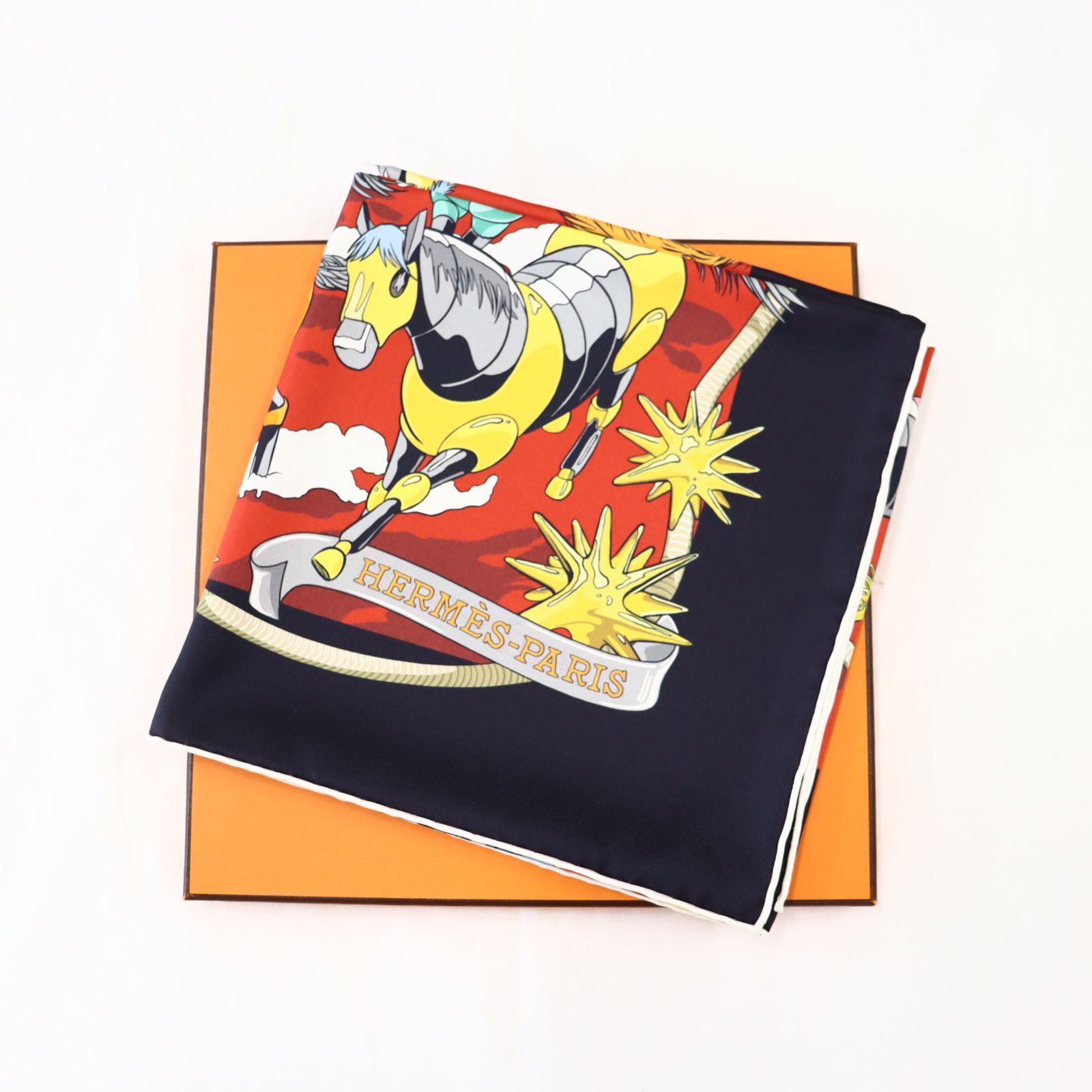 美品 HERMES エルメス カレ90 ダブルフェイス 野生馬II LES MUSTANGSⅡ