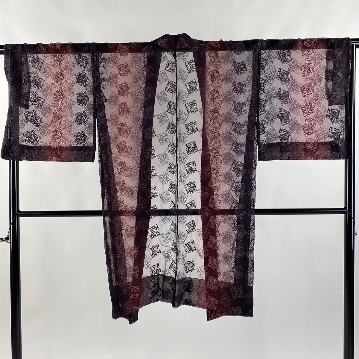 羽織 身丈106cm 裄丈70cm L 薔薇 刺繍 えんじ色 正絹