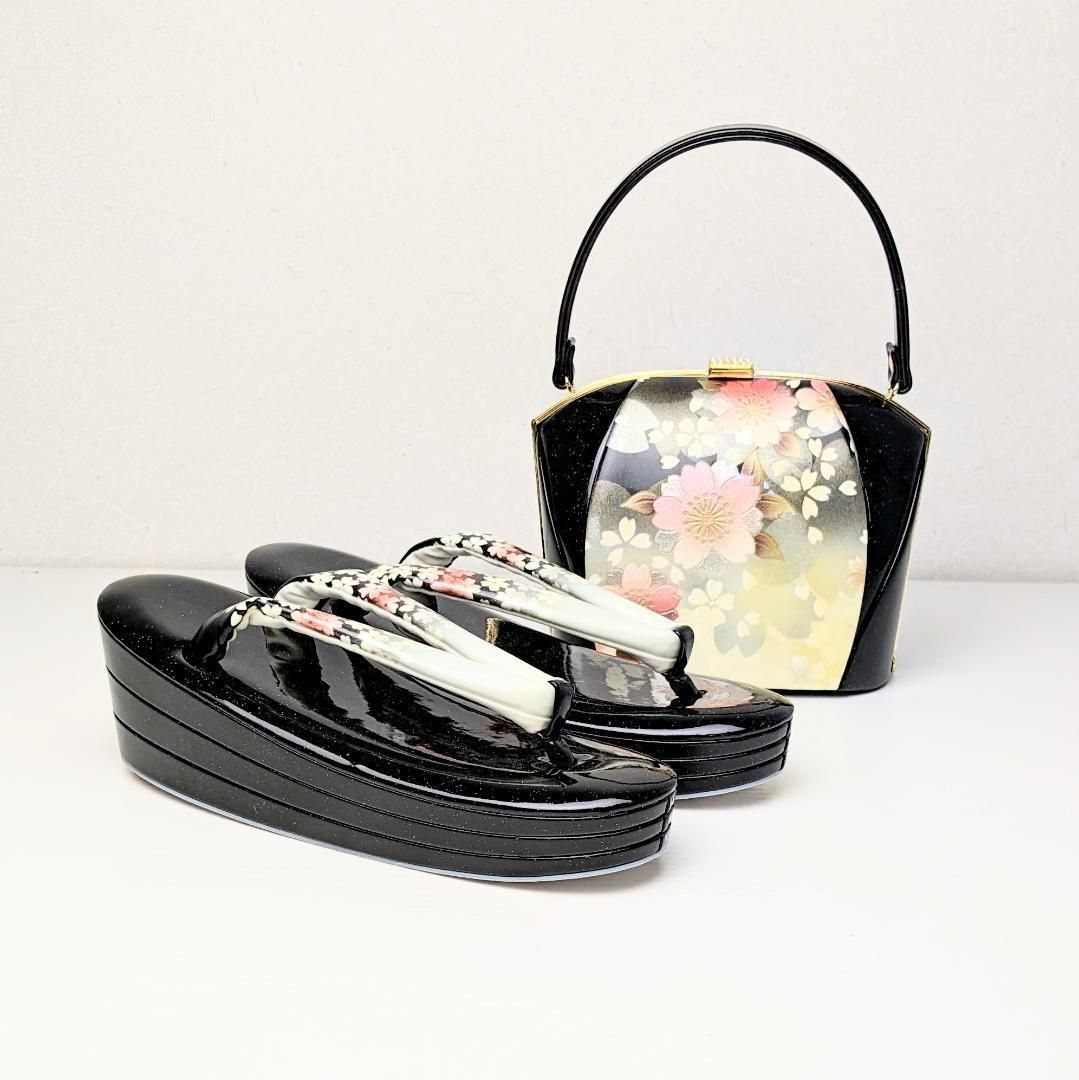 草履バッグセット 振袖用 エナメル 黒 ブラック フリーサイズ u12 草履バッグセット 振袖用 エナメル 黒 ブラック フリーサイズ u12