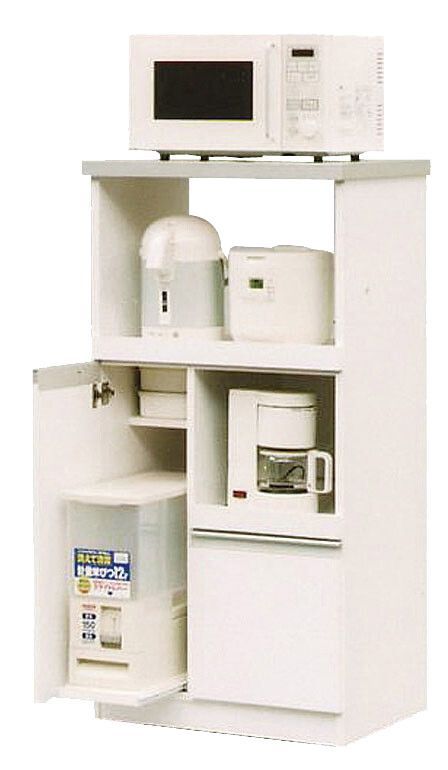 ♪ 12kg米びつ付 レンジ台 ホワイト 幅60cm レンジボード キッチン収納 キッチンラック 完成品 組立不要