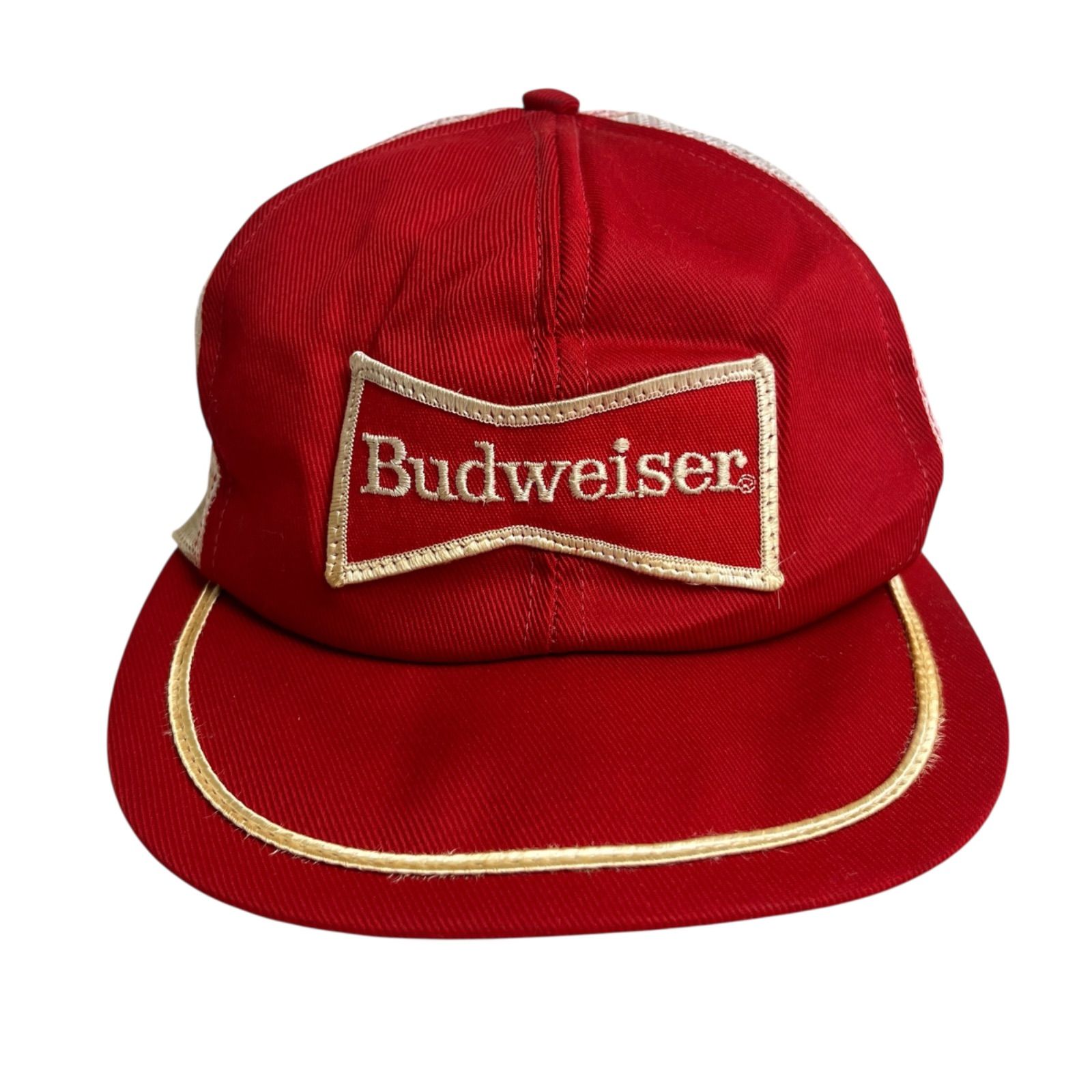 キャップ|帽子 80s アメリカ製 Budweiser バドワイザー ワッペン 刺繍ロゴ レッド 赤 ホワイト 白