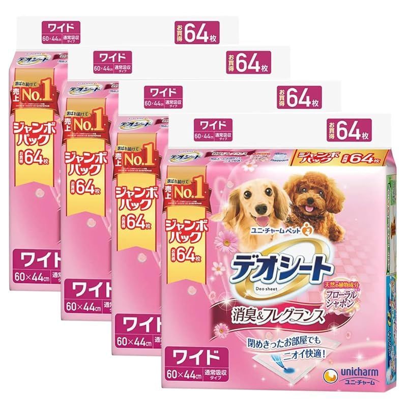 お一人様１ 箱売り ユニチャーム デオシート ふんわり香る消臭フレグランスフローラルシャボンの香り ワイド６４枚 １箱４袋入 0
