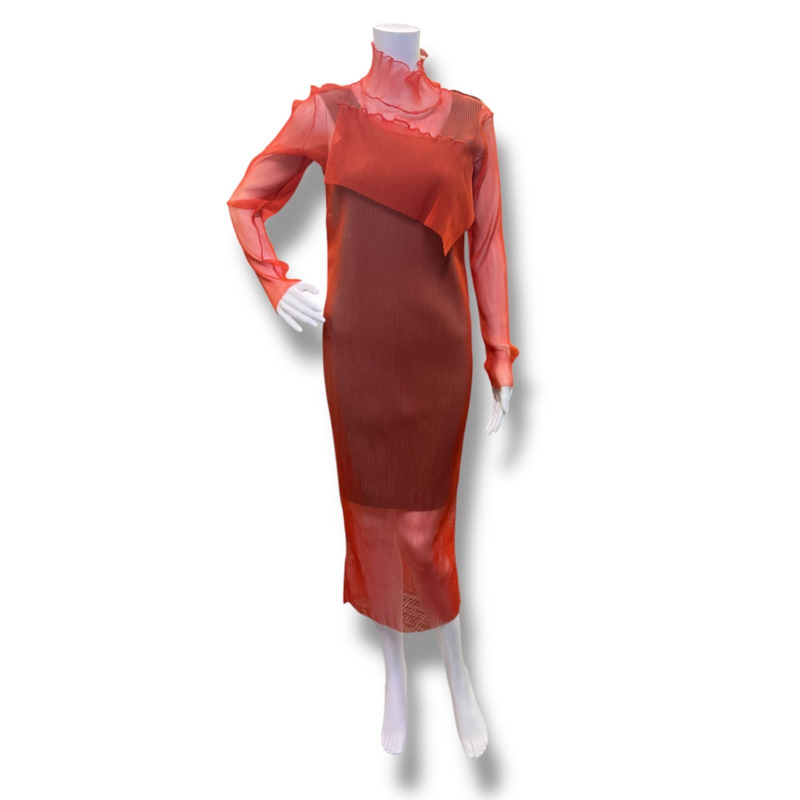 参考上代42900円 ♥品 kotohayokozawa 24SS Layered Sheer Long Sleeve Dress レイヤードシアーロングスリーブドレス ワンピース コトハヨコザワ TD24S-DD02 オレンジ
