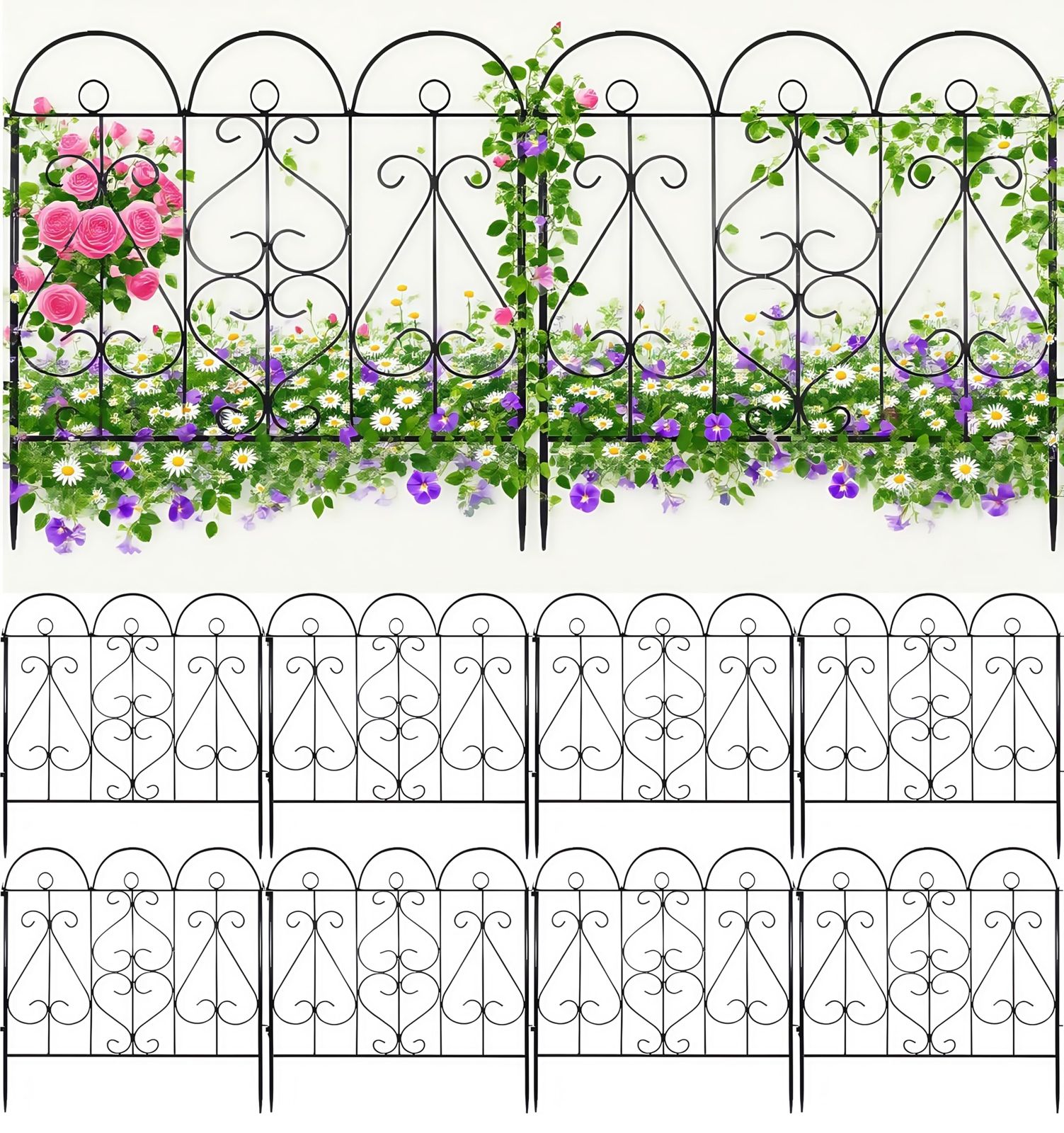 数量 10枚入り ガーデンフェンス 園芸 フェンス 庭の柵 幅61 高さ70cm 錬鉄スタイルの装飾ボーダー 防錆 DIY TUIYIDUO フラワートレリス 垣 組み立て簡単 屋外 パティオ 裏庭 庭用 日本語説明書付き