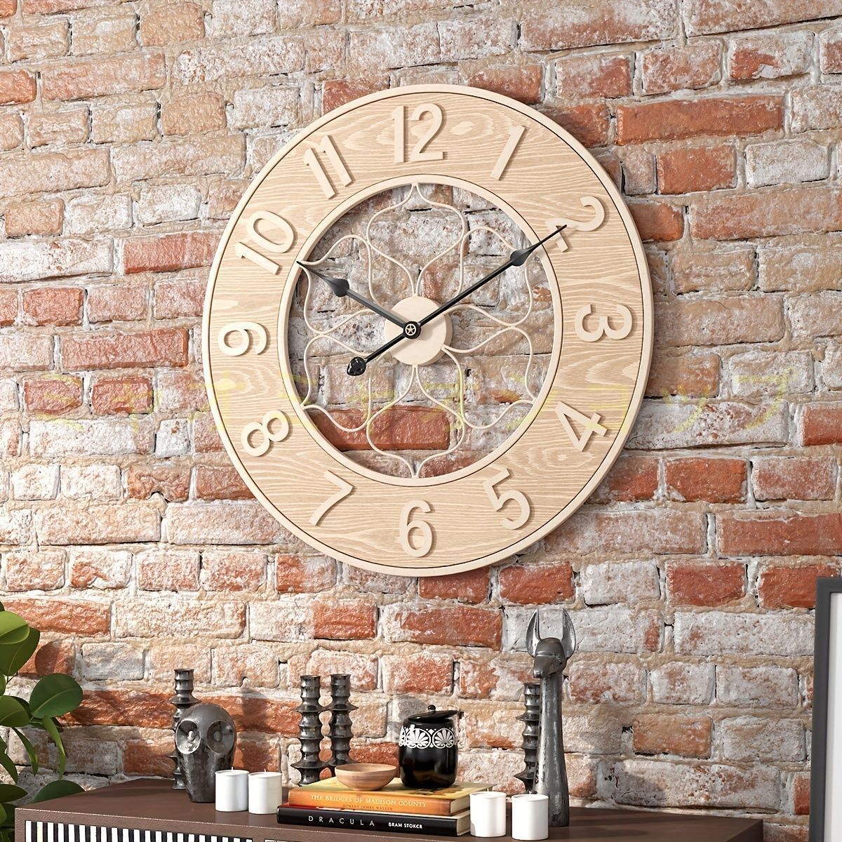 掛け時計 木製静音 時計 リビングルーム インテリア デザイン時計 壁掛時計 クロック 壁掛け時計 ウォールクロック レトロ 掛時計 アンティーク風 インテリア 見やすい 直径60cm 掛け時計