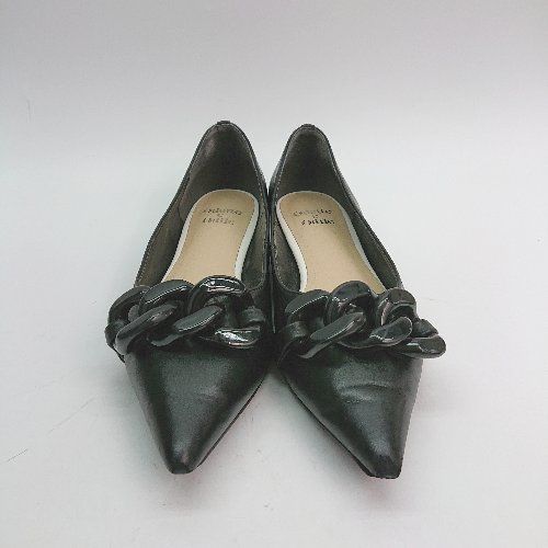 【すぬお】美品！オデットエオディール ポインテッド ブラック パンプス ◇ OdetteeOdile オデットエオディール チェーン ポインテッド