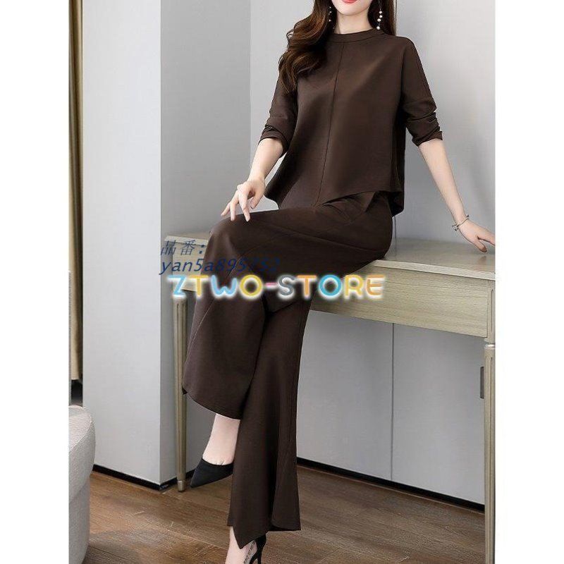 ラウンドネック ワイドレッグパンツ