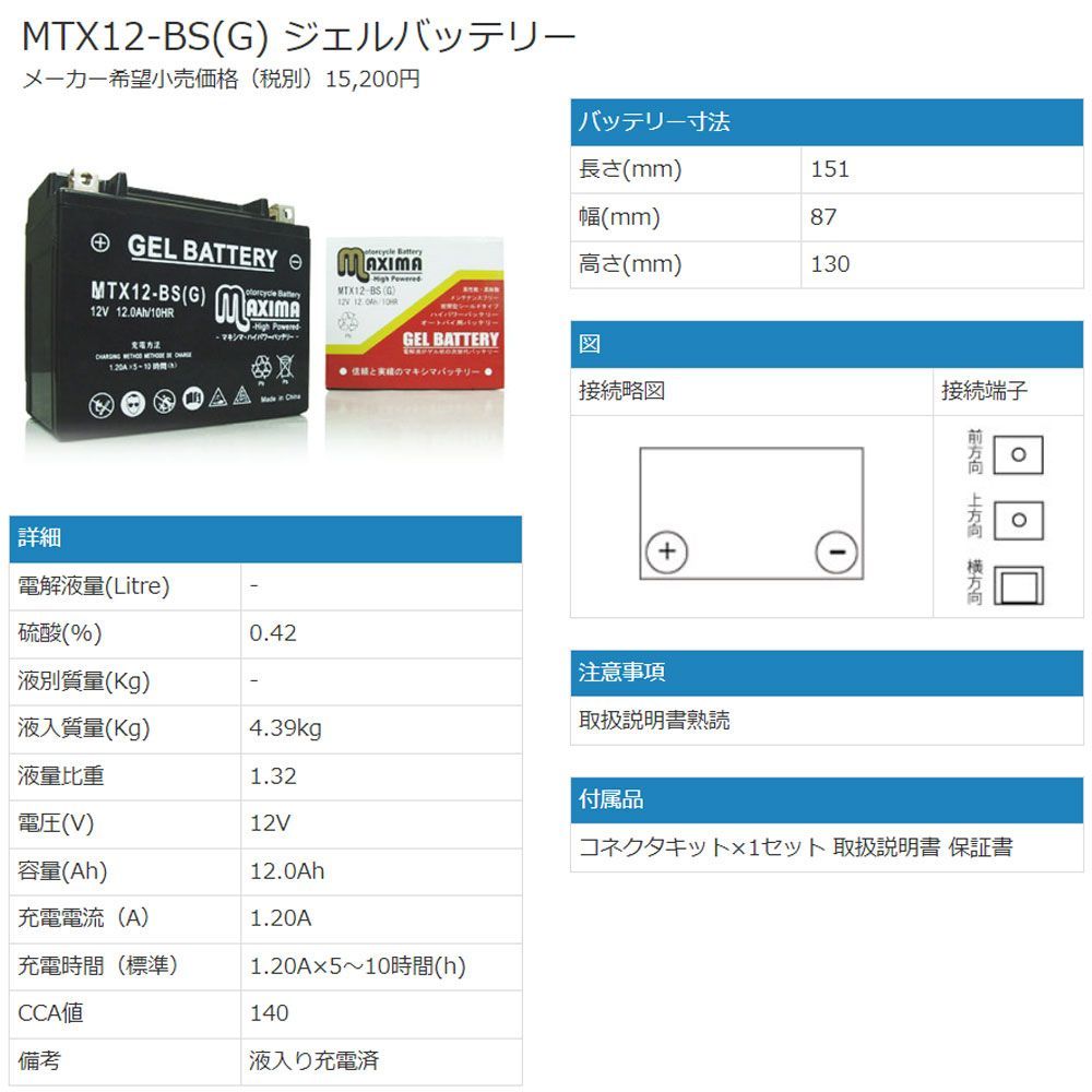 充電済み すぐ使える ジェルバッテリー 1年保証 YTX12-BS GTX12-BS