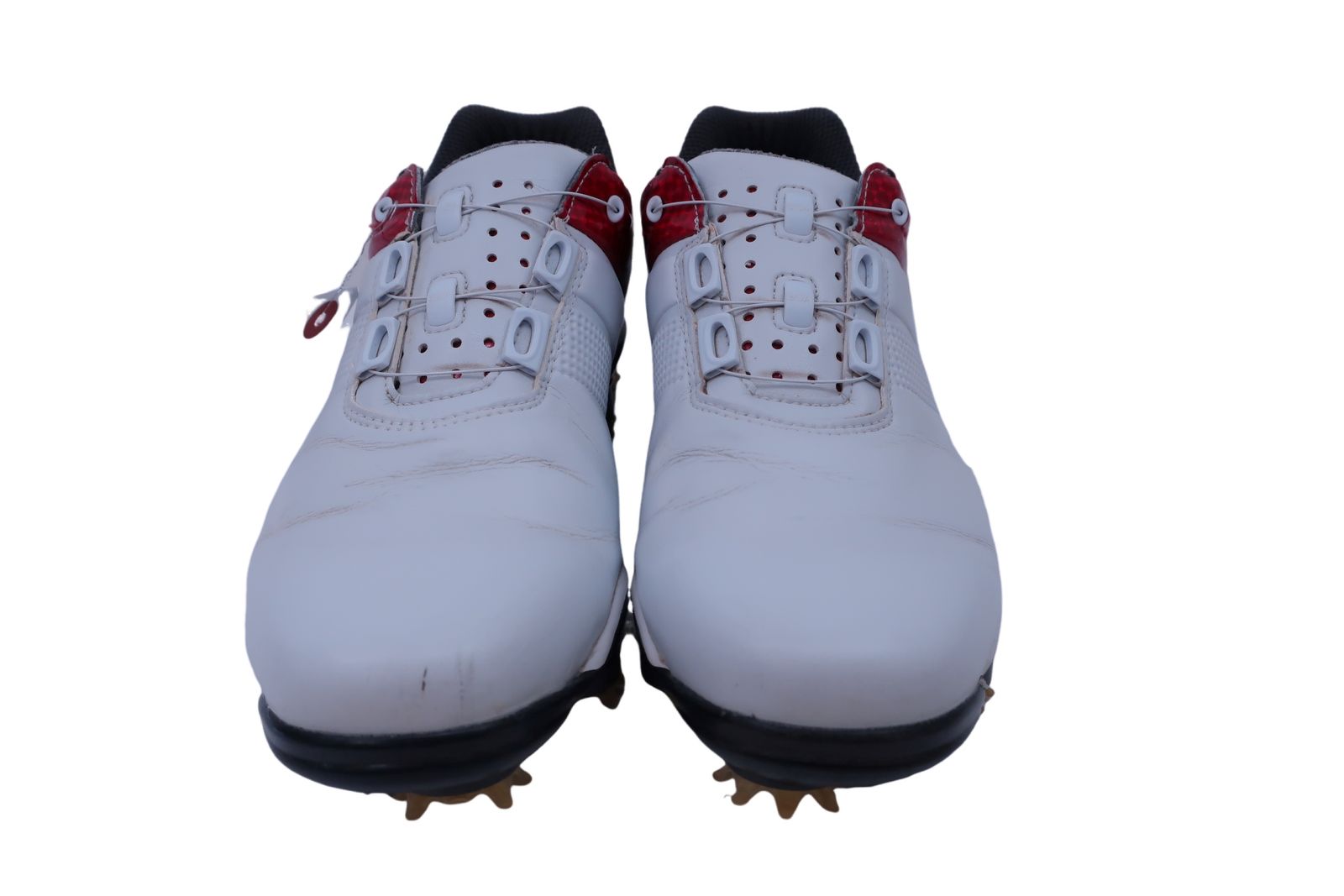 【美品】FOOTJOY(フットジョイ) ダイヤル式ゴルフシューズ ホワイト / レッド メンズ 24.5cm 53367J ゴルフ用品 2407-0037