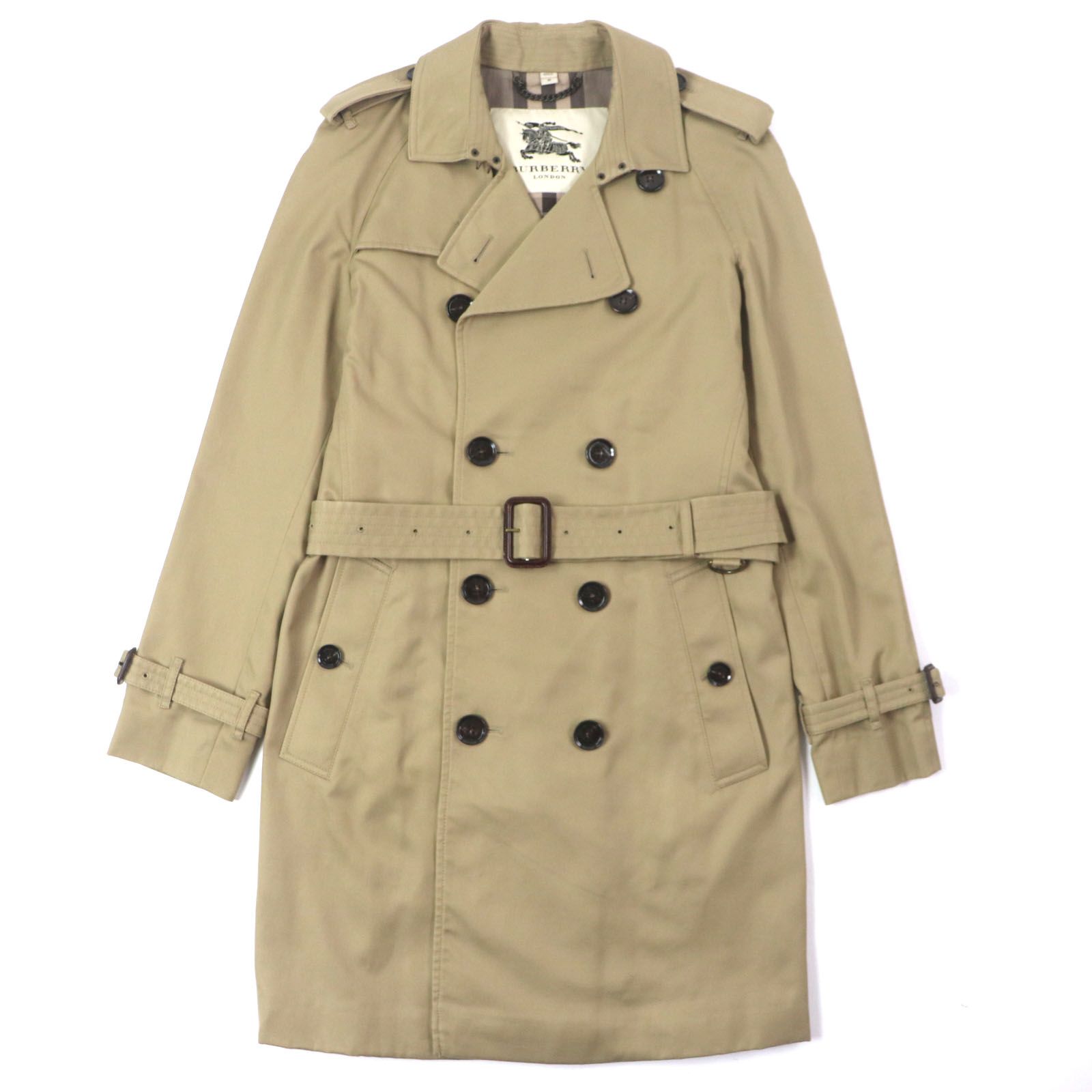 BURBERRY LONDON バーバリーロンドン 3789914 裏地チェック柄 ロゴ入りボタン トレンチコート ベージュ 46 ガーメント付き メンズ