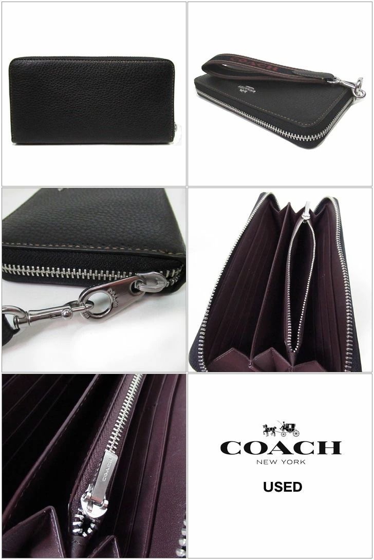 【中古（Sランク）】 コーチ 長財布 レディース COACH レザー ロングジップ アラウンド ウォレット CH705 SVA47(ブラックマルチ)  レディース 美品