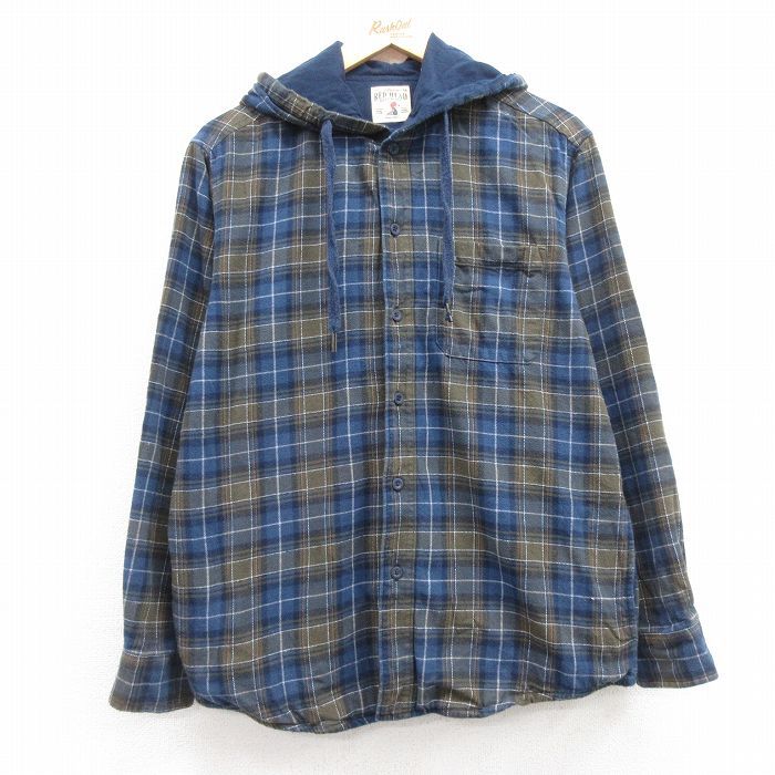 L/古着 レッドヘッド 長袖 シャツ ジャケット パーカー メンズ コットン 紺他 ネイビー チェック 24nov19 中古 アウター