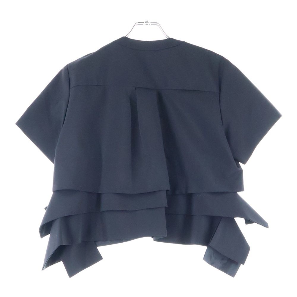 Sacai サカイ 23SS SUITING PULLOVER スーチング プルオーバー ドッキング 胸ポケット ショルダージップ 半袖Tシャツ ブラック レディース 23-06904