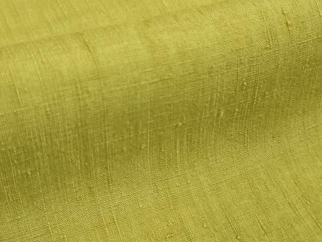 平和屋着物□極上 本場結城紬 重要無形文化財 色無地 緑黄色 逸品