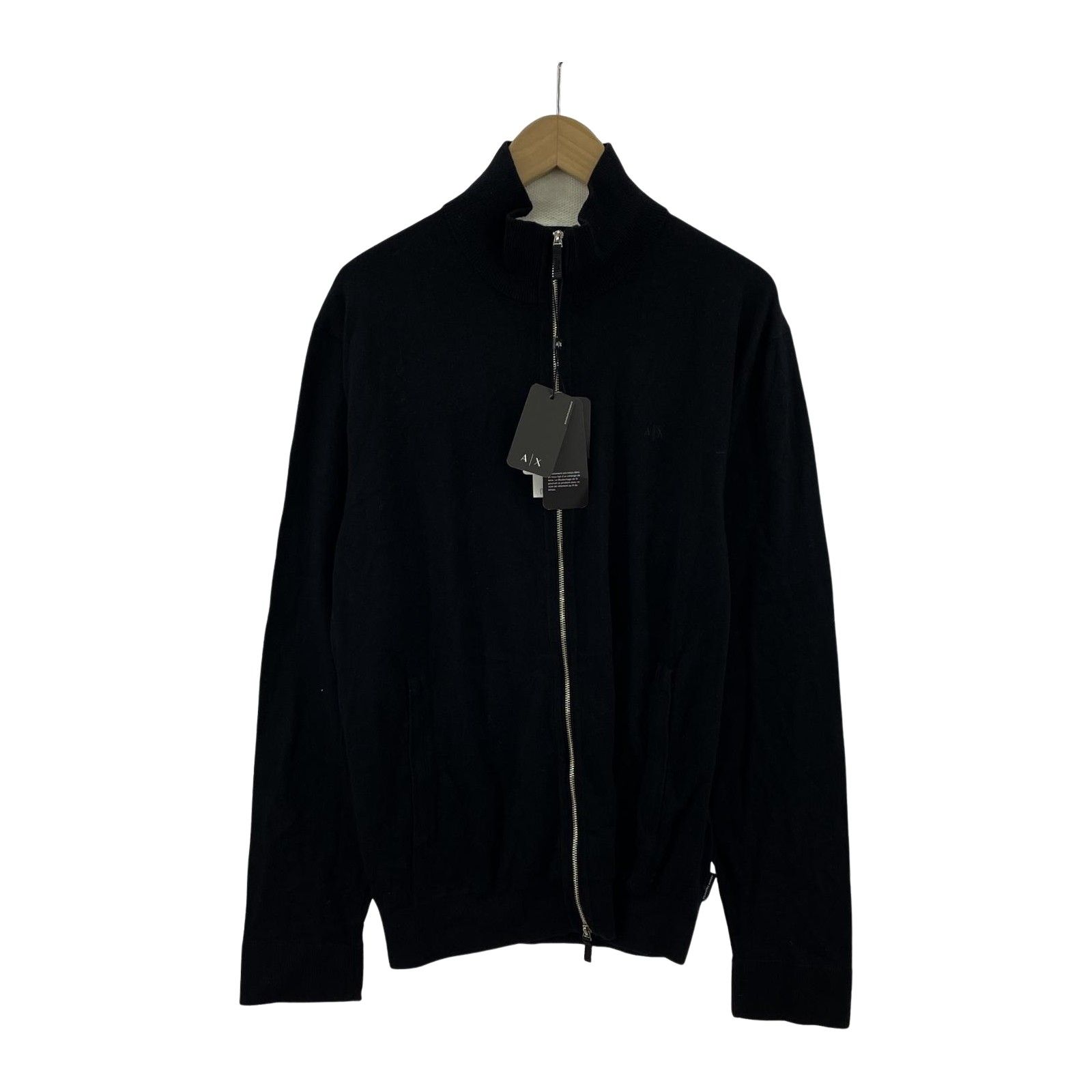 美品 ARMANI EXCHANGE アルマーニエクスチェンジ タグ付き ジップアップ ニットカーディガン sizeXL/ブラック