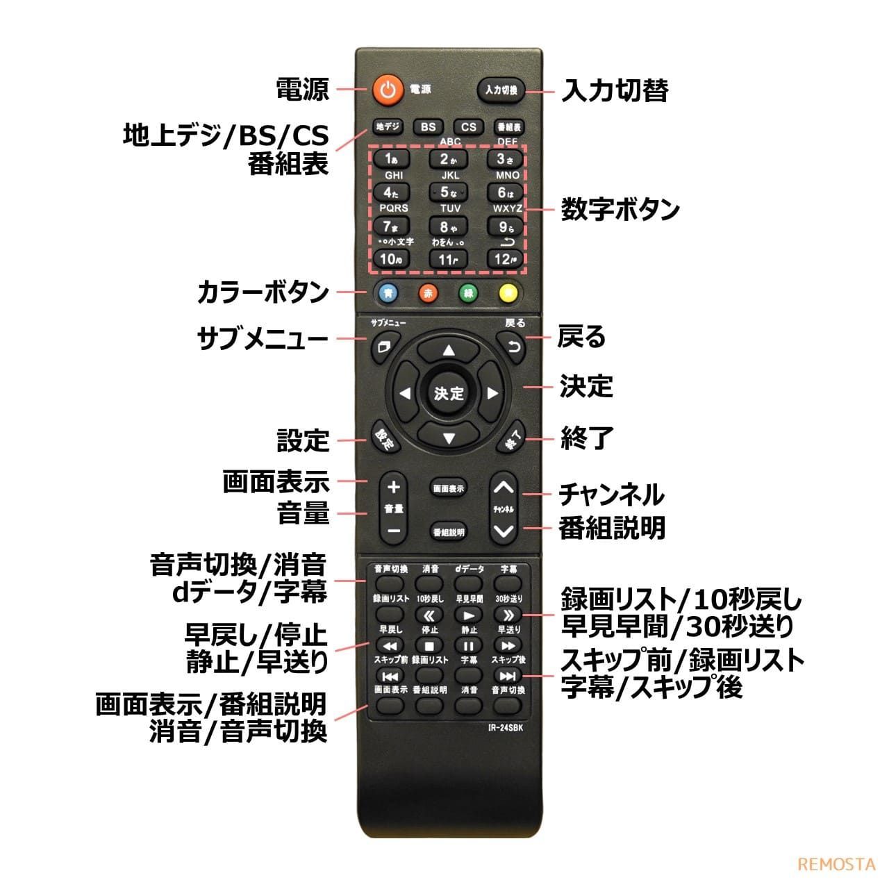 アイリー IRIE テレビ リモコン FFF- 代用リモコン 電池付 REMOSTA - メルカリ