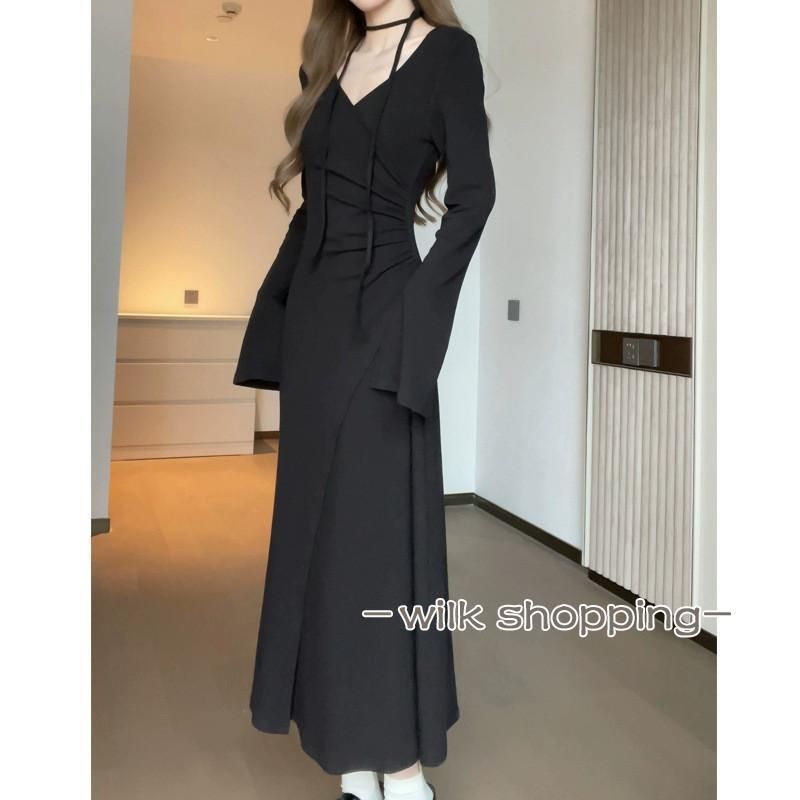 長袖ワンピース ロングワンピース 秋物 レディース Aラインワンピース 30代40代50代 ゆったり 切り替え  大人  可愛い