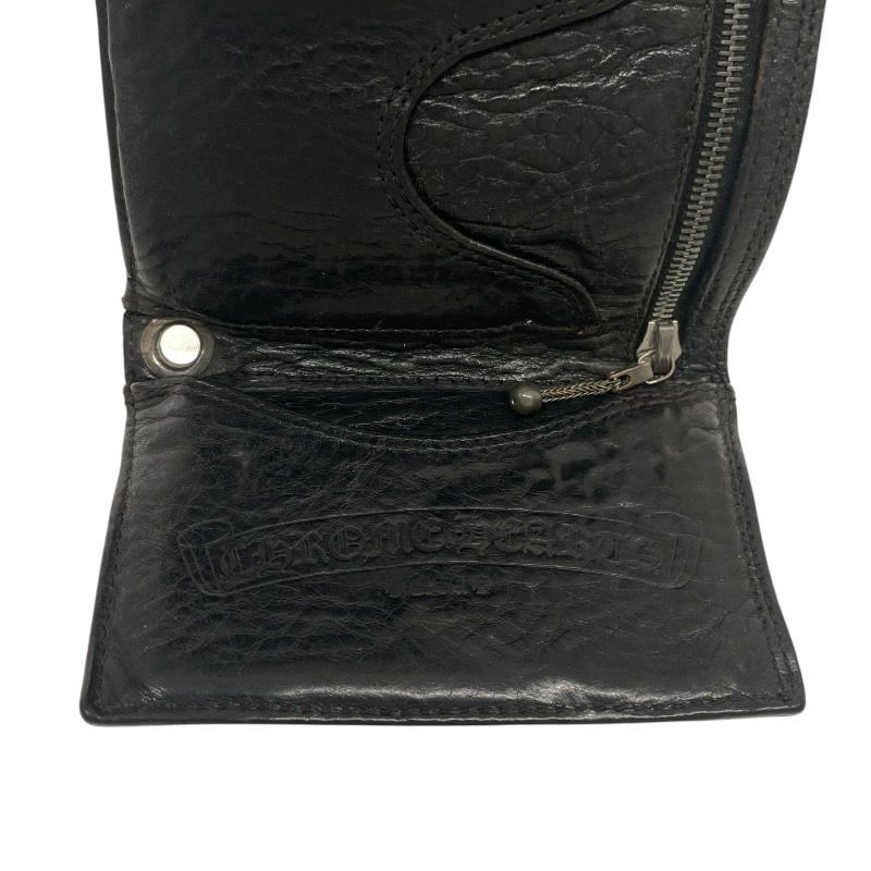 Chrome Hearts ブラックレザー三つ折り財布 クロムハーツ ウェイブ ミニ ウォレット レザー 3つ折り財布 (CHROME