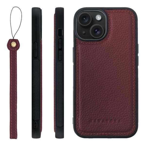 あぐも　茨15個 iPhone15 スマホケース シュリンクレザー ワイン SPGGZ-15-Wine
