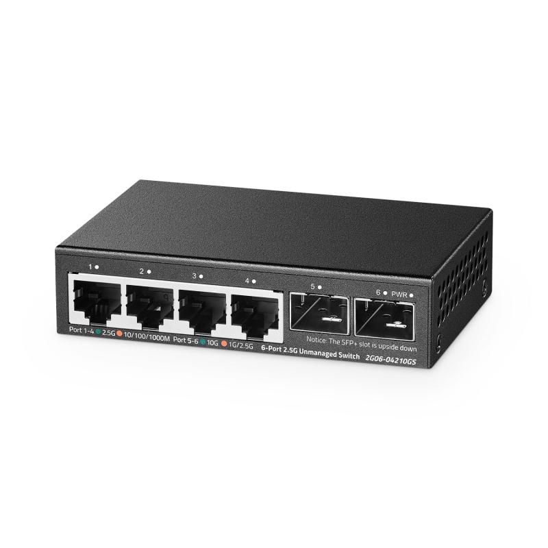 Binardat 4ポート 2.5G スイッチ 2x10G SFP 4x2.5ギガビットイーサネットポート ウルトラミニサイズ Vlan対応 金属製 非マネージドマルチギガビット デスクトップ|ウォー