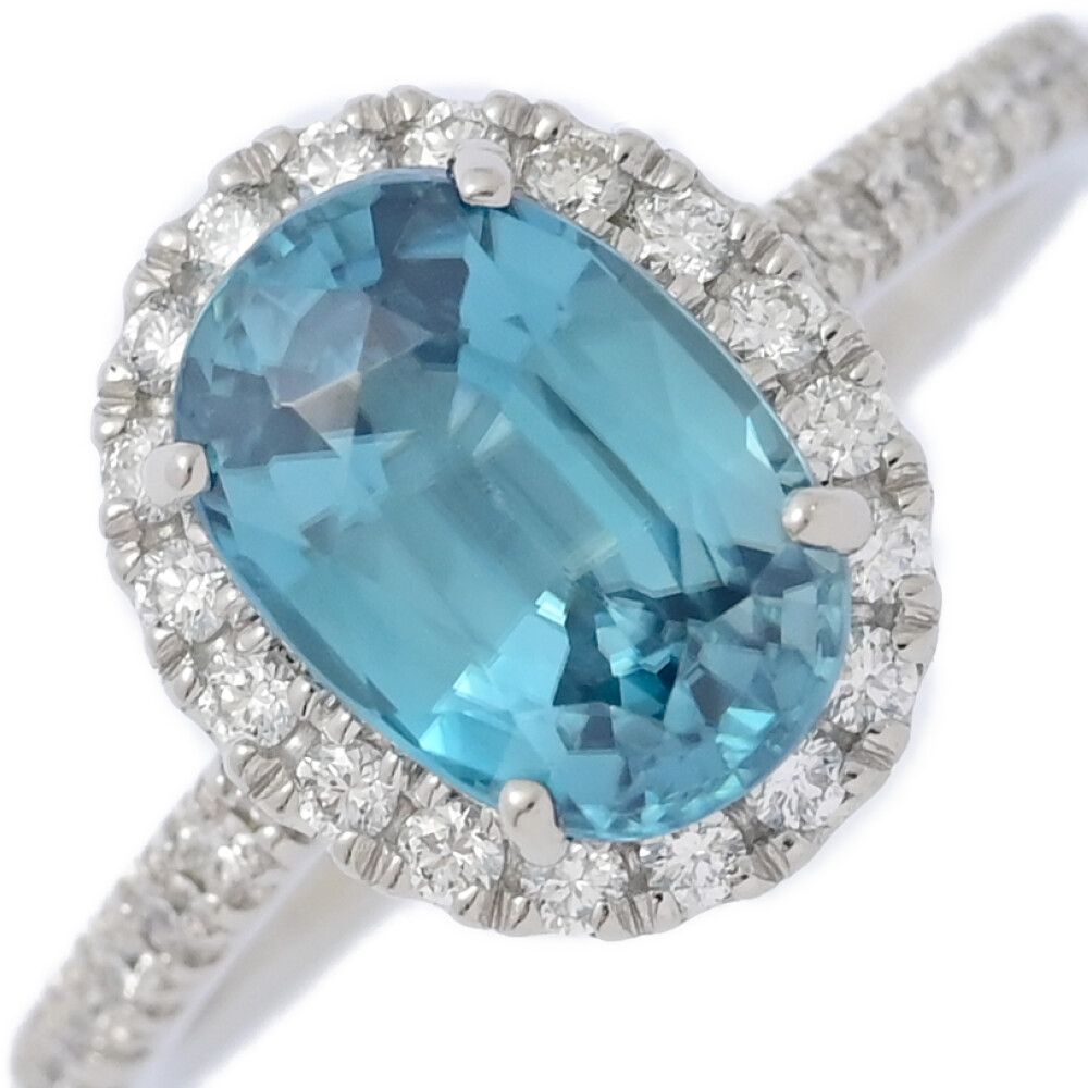 4.012ct|FD 0.38ct|取り巻きセッティング 1P･ブルージルコン･ダイヤモンドリング･指輪|Pt900-6.1g|18号| 58|翌日配送可 ♀ S レディース 589374