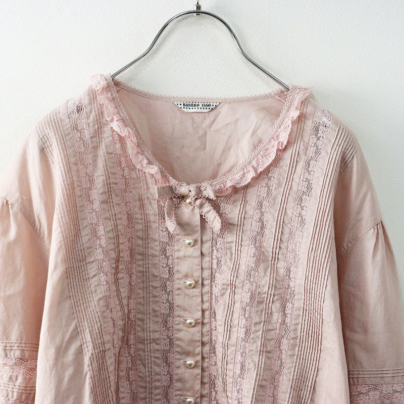 カネコイサオ KANEKO ISAO ピンタック レース ブラウス ｜ピンク