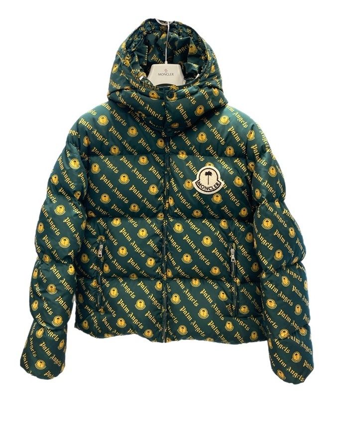 モンクレール MONCLER パームエンジェル Palm Angels THOMPSON GIUBBOTTO ロゴ総柄 ダウンジャケット サイズ2 ジャケット グリーン 101MT-3044