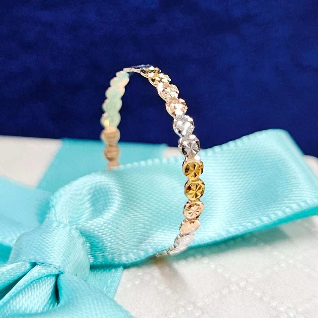 キラキラ3色！ 18金 K18 スリーカラー 多面カット デザイン リング