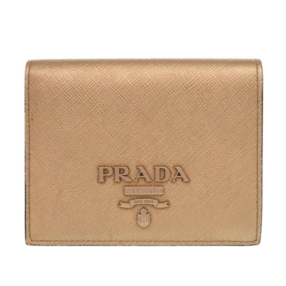 プラダ 1MV204 サフィアーノレザー ゴールド 二つ折り財布 0933 PRADA